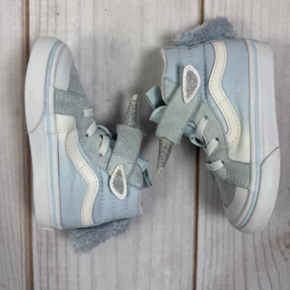Vans Sk8-Hi Unicorn High Top Sneakers Baby Blue Glitter Horn Toddler Shoes 7C - Picture 5 of 7